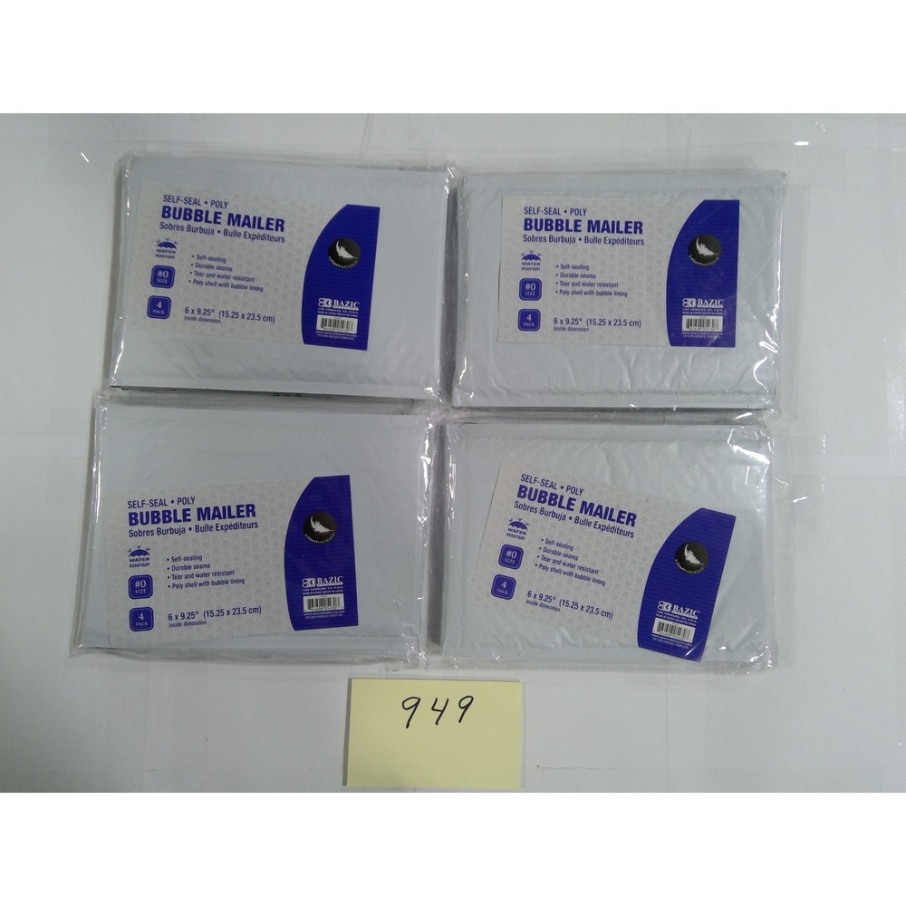 Bazic Bubble Mailer Unisex #0 White New 16 Pack 6x9.25 Self Seal Poly Padded